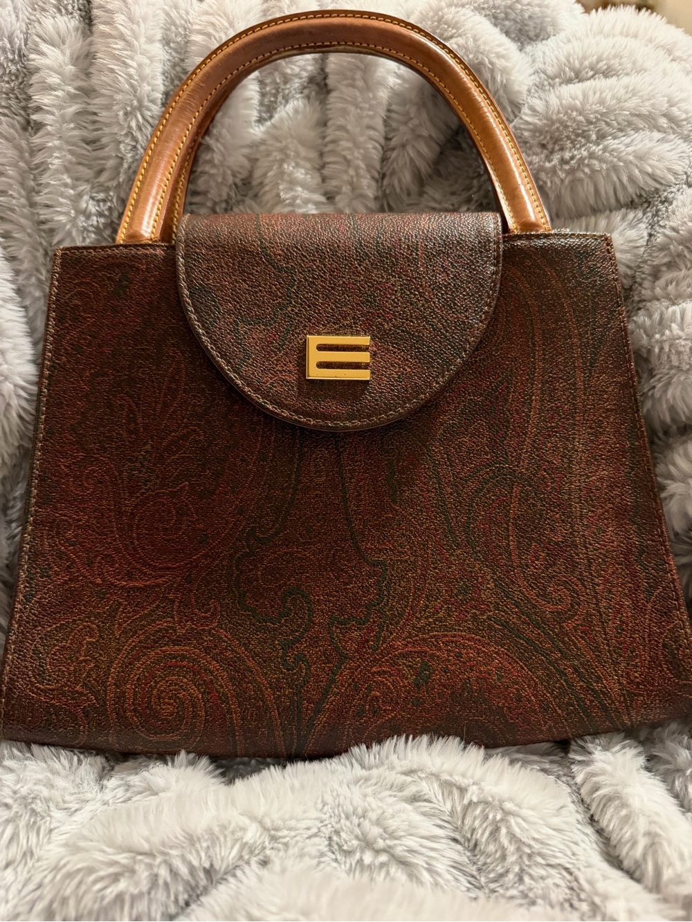 Etro Brown Paisley Top-Handle Satchel with Gold Accent